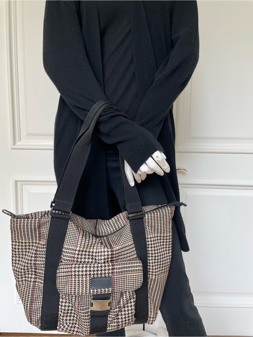 Lauren Ralph Lauren Plaid Nylon Tote Bag | Houndstooth Shoulder Bag